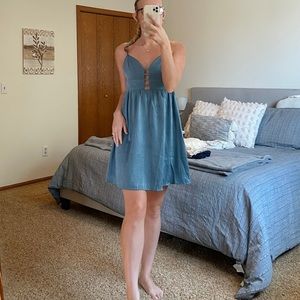 Blue Mini Dress with Open Back